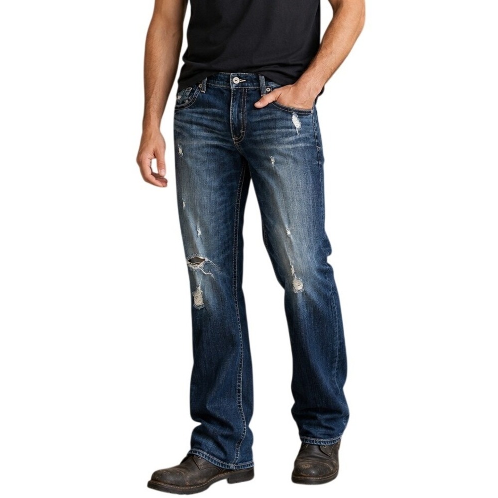 BKE Dark Wash Distressed Tyler Bootcut Denim Jeans Men's 34XL
